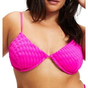 Good American 2XL Jacquard Wave Check Plunge Demi Bra Bikini Top Swim Pink NWT